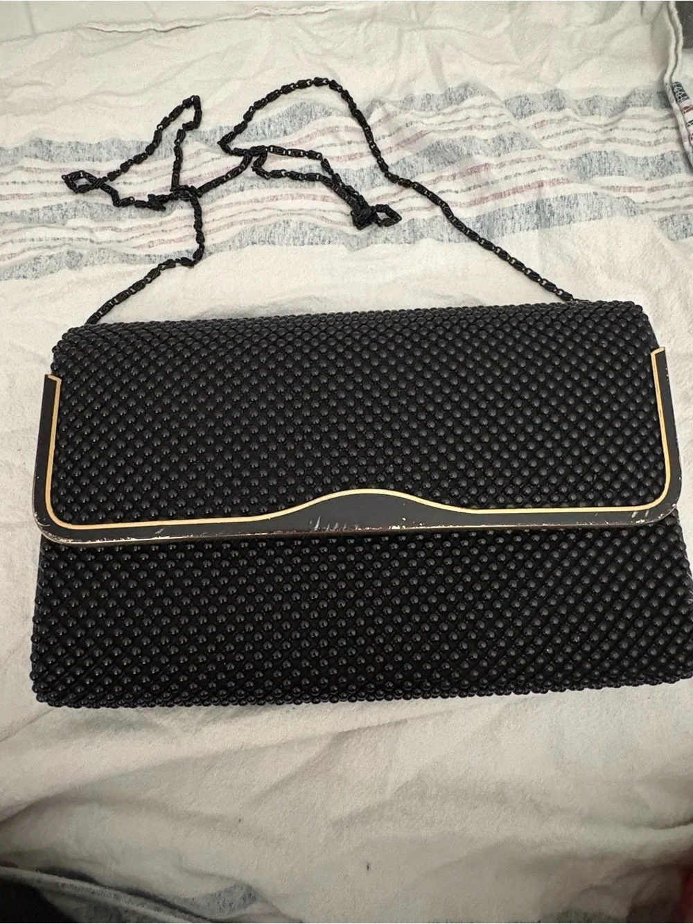 & Other Stories Black Beaded Shoulder Bag with Gold Trim